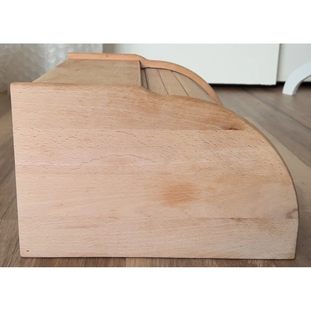 Natural Raw Wood Roll Top Bread Box Bread Bin